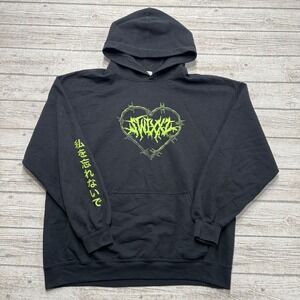 Y2K Swixxz Hoodie Men's L Black Fleece Barbed Wire Heart Pullover Grunge Gothic